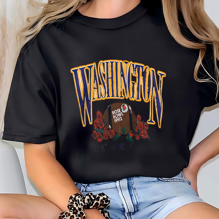 Vintage Ncaa Rose Bowl Washington Huskies Hoodie Rose Bowl Hooded Sweater Washington Huskies Pullover Hoodie Washington Huskies Logo Print T-shirt