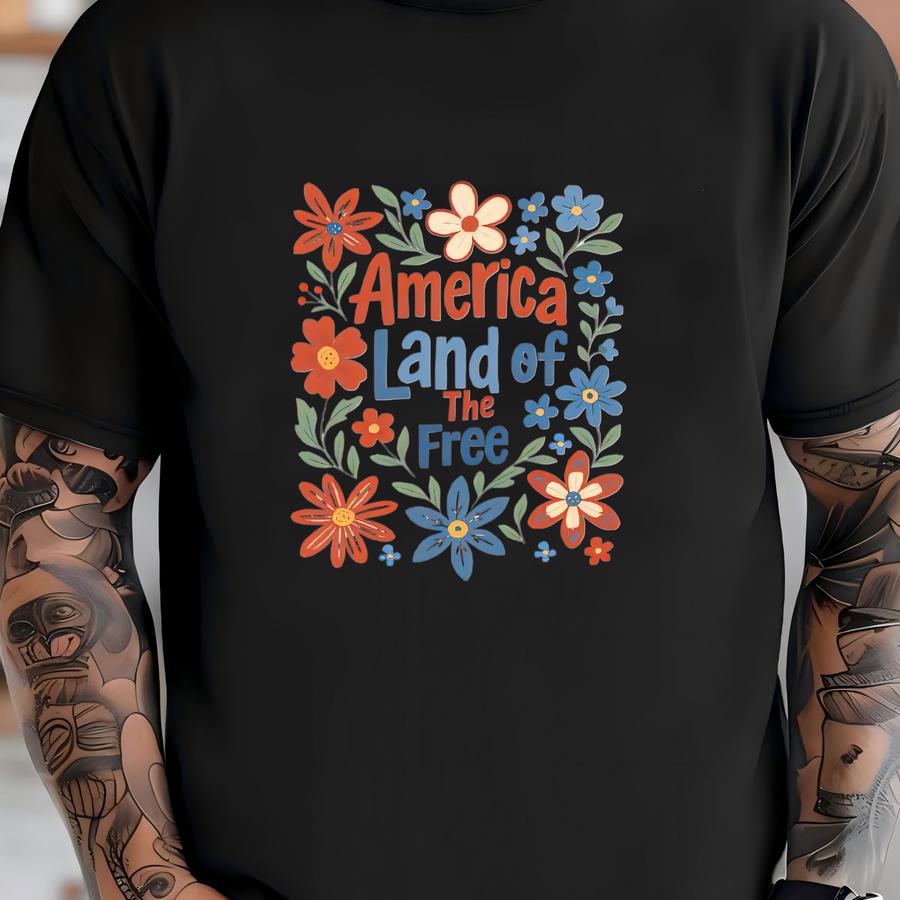 Floral Land Of The Free Shirt: Patriotic 4th Of July Tee T-shirt
