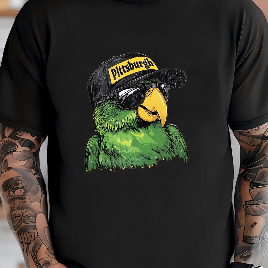 Pittsburgh Baseball Tshirt, Vintage Sports Fan Apparel, Unisex Tee, Game Day Gift, Parrot Shirt, Pittsburgh Fan Gear, Baseball Tee, T-shirt
