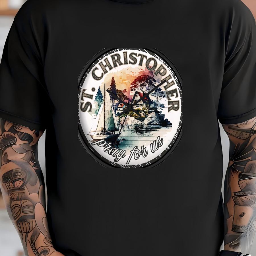 St. Christopher Wall Clock: Nautical Catholic Home Decor, Traveler Gift T-shirt