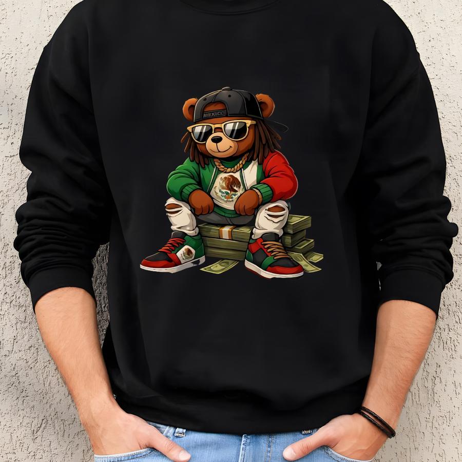 Mexico Flag Teddy T-shirt, Cartoon Teddy Bear Sweatshirt, Mexican Flag Bear Hoodie, Teddy Bear Tee, Mexico Bear Shirt, Mexico Flag Sweatshirt