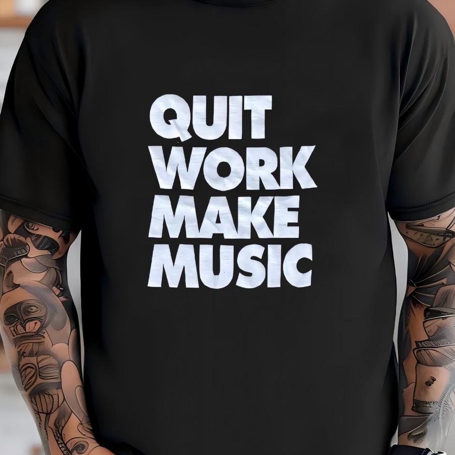Vintage 1990s Quit Work Make Music Black Cotton Hoodie Size Extra Large Band Concert Tour T-shirt