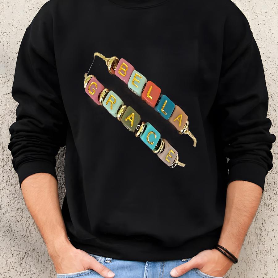 18k Gold Plated Personalized Name Bracelet For Women And Kids - Dainty Adjustable Word Bracelet - Custom Colorful Letter Jewelry For Her Sweatshirt