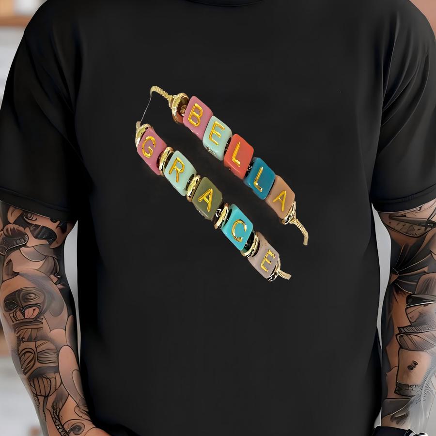 18k Gold Plated Personalized Name Bracelet For Women And Kids - Dainty Adjustable Word Bracelet - Custom Colorful Letter Jewelry For Her T-shirt