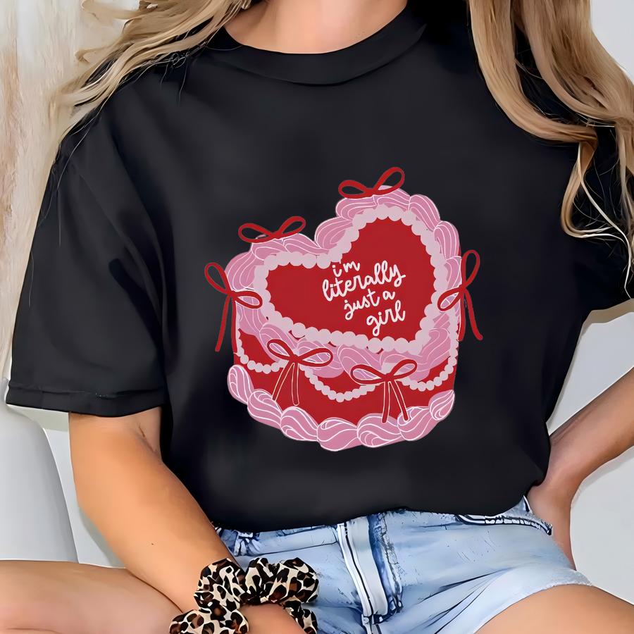 Coquette Cake Girl Bow Shirt Retro Y2k Oversized Graphic Females Girl Power Tee  I'm Literally Just A Girl T-shirt