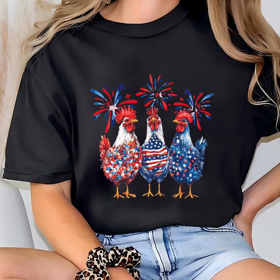 4th Of July Chicken Shirt - Patriotic Chicken Shirt - 4th Of July Tee - Patriotic Mom Shirt - Fireworks Chicken Tee - Women 4th Of July Tee T-shirt
