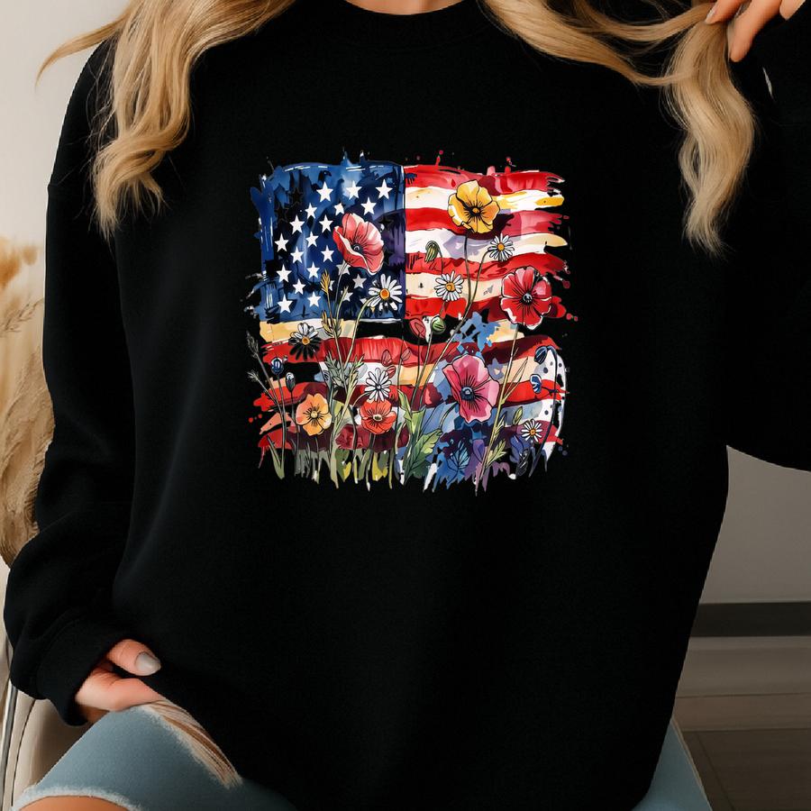 Vintage Floral Usa Shirt, Patriotic Shirts, Independence Shirt, 4th July For Women, 4th Of July Flag, Usa T-shirt, Floral American Flag Sweatshirt