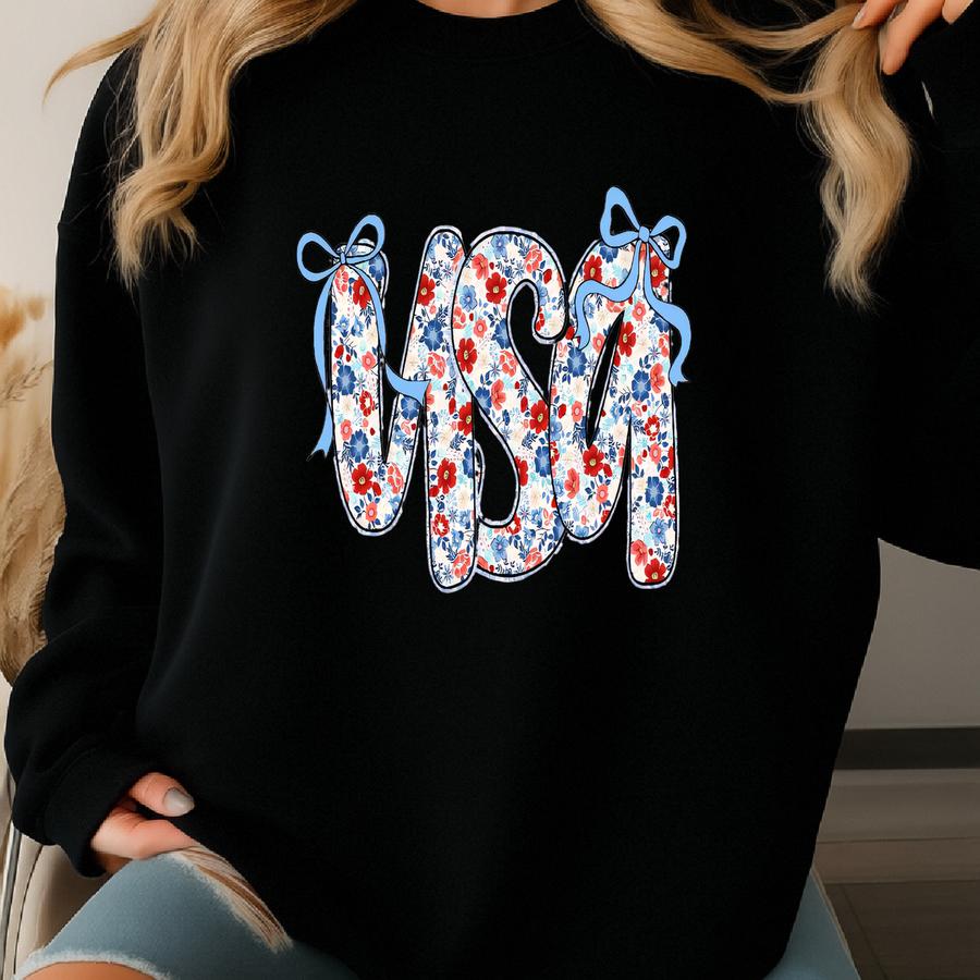 Floral Usa Shirt, Coquette Bow 4th Of July Shirt, Cute 4th Of July Shirt, Retro 4th July Tee, Usa Est 1776 T-shirt, Girly Usa Shirt Sweatshirt