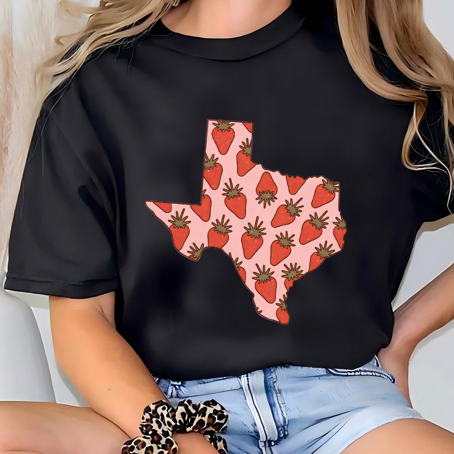 Texas Strawberry Shirt – Cute Fruit State Hoodie, Hoodie, Sweatshirt, Long Sve, Southern Gift For Women, Summer Pink Tee Sku3 28 T-shirt