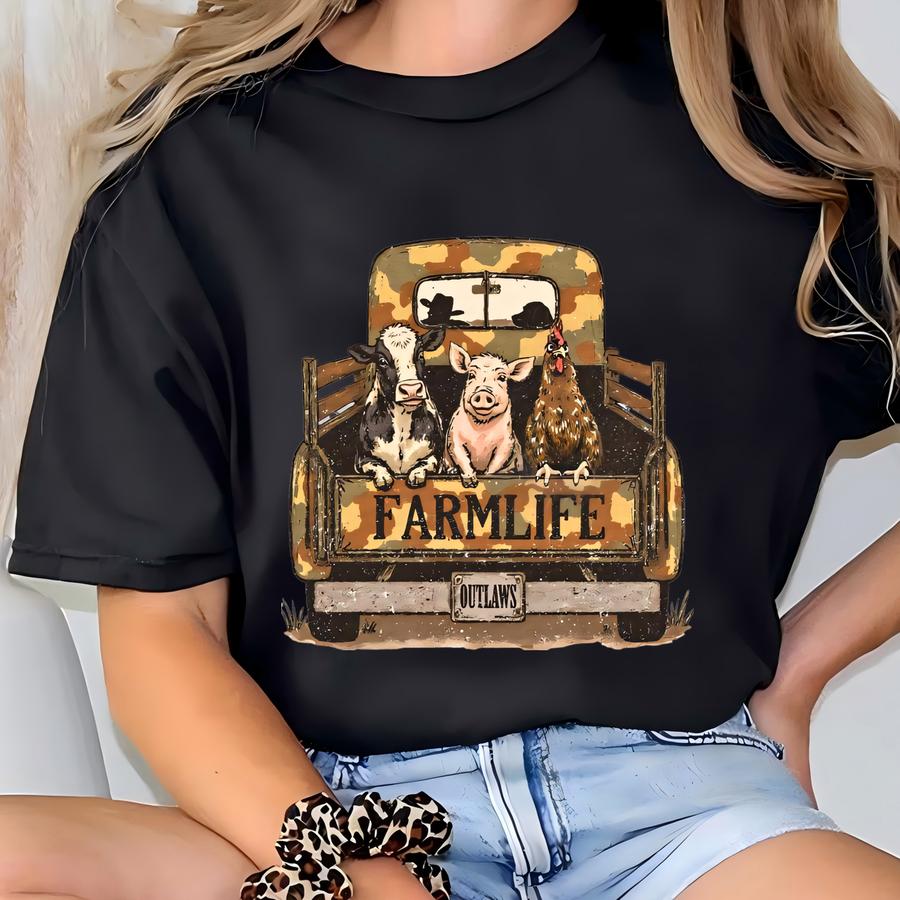 Farm Life Animal Truck Shirt – Cow Pig Chicken Country Hoodie, Hoodie, Sweatshirt, Long Sve, Rustic Western Farm Gift Sku3 30 T-shirt