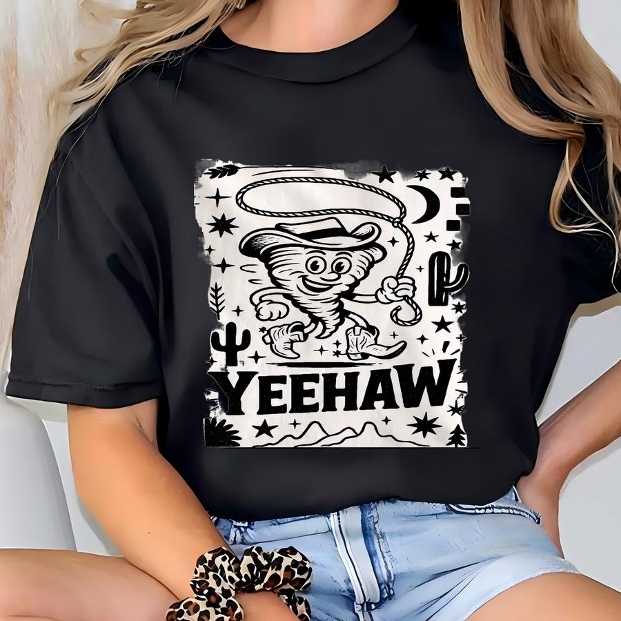 Yeehaw Tornado Shirt – Funny Western Cowgirl Hoodie, Hoodie, Sweatshirt, Long Sve, Rodeo Country Gift For Her Or Him Sku3 31 T-shirt