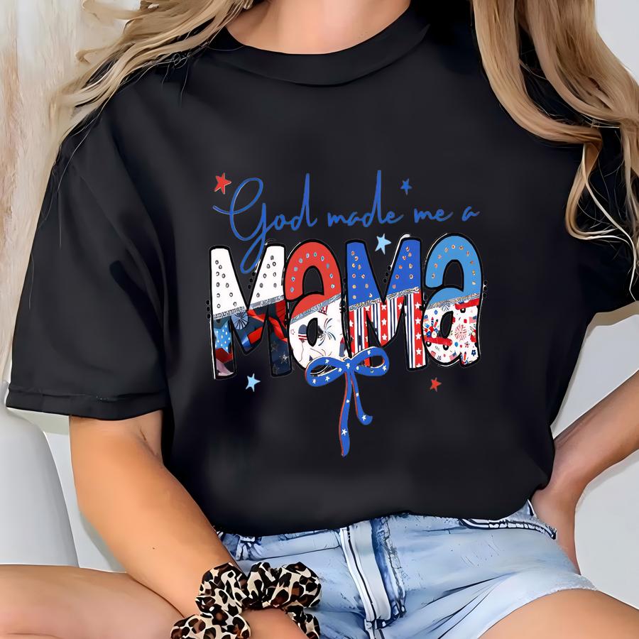 American Mama Christian Shirt, God Made Me A Mama Tee, Pregnancy Reveal Shirt, 4th Of July Shirt, Patriotic Mom Shirt, Gift For Mom T-shirt