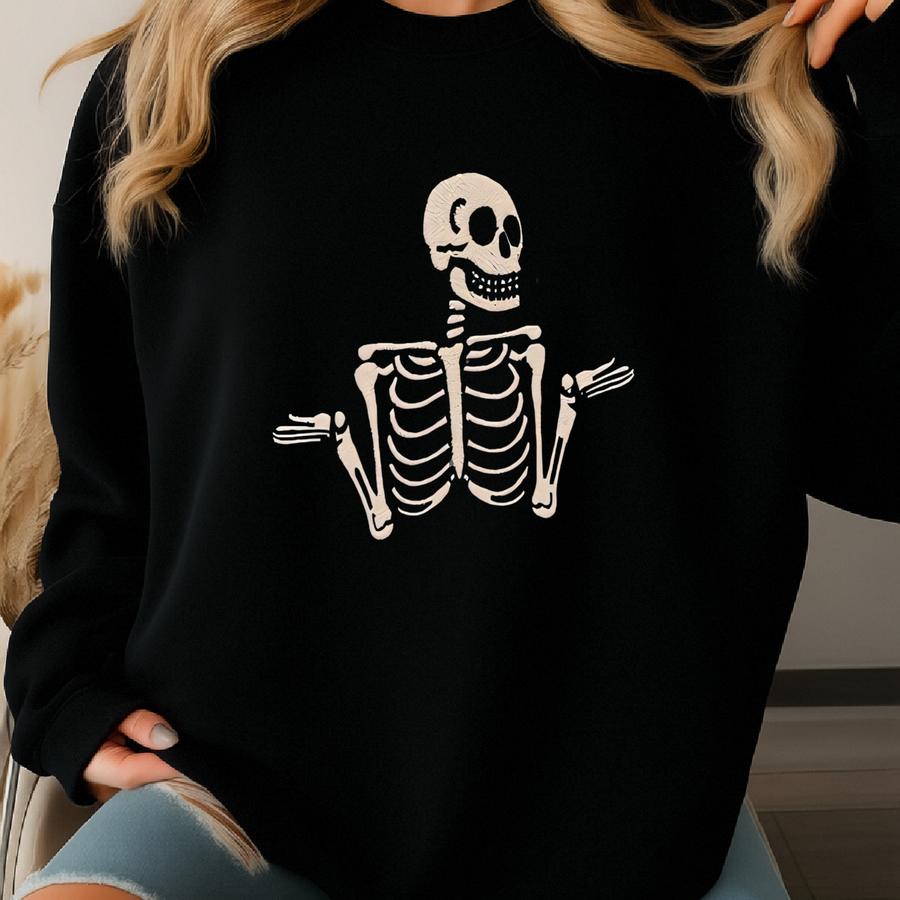 Shrugging Skeleton T-shirt: Funny Spooky Season Tee Sweatshirt