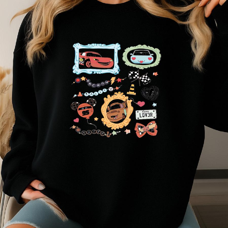 Coquette Bow Bracelet Cars Shirt, Lightning Mcqueen Mater Doc Hudson Sally Carrera Birthday Cars Family Shirt, Girl Trip Shirt Sweatshirt