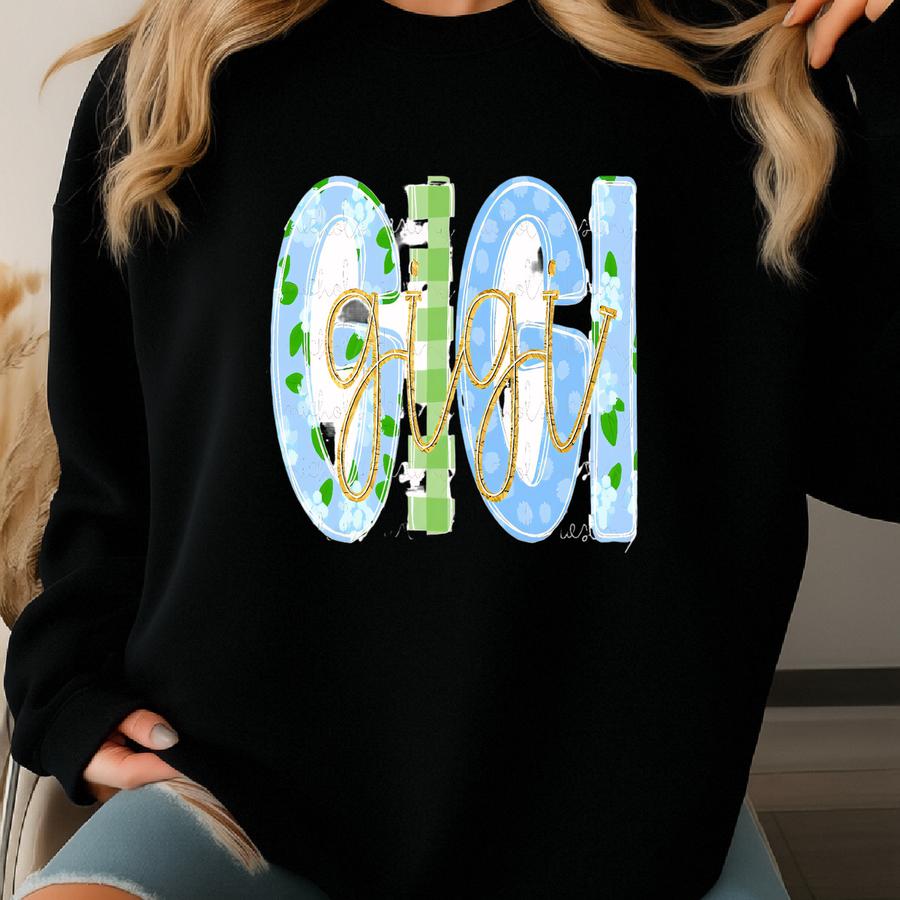 Gigi Png | Hand Drawn Hydrangea | Gigi | Coquette | Grandmillennial | Digital Instant Download | Preppy | Alpha | Dtf | Sublamination | Gold Sweatshirt