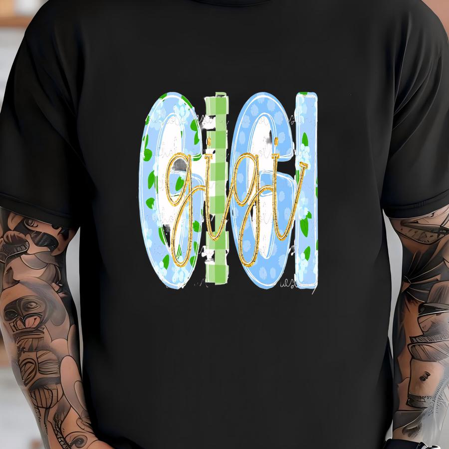 Gigi Png | Hand Drawn Hydrangea | Gigi | Coquette | Grandmillennial | Digital Instant Download | Preppy | Alpha | Dtf | Sublamination | Gold T-shirt