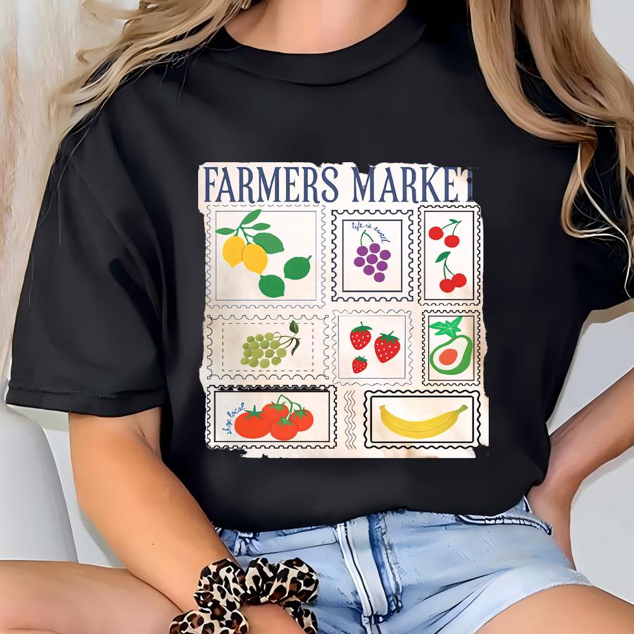 Farmers Market Stamp Fruit Shirt, Tomato Girl Summer, Aesthetic Shirt, Support Local Shirt, , Fresh And Local Shirt, Market T T-shirt