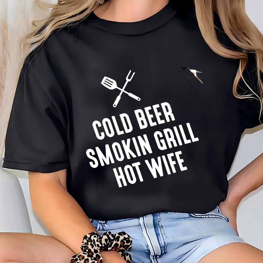 Funny Husband Apron, Cold Beer, Hot Wife, Grill Apron, Grilling Gift For Him, Funny Grill Apron, Father's Day Gift T-shirt