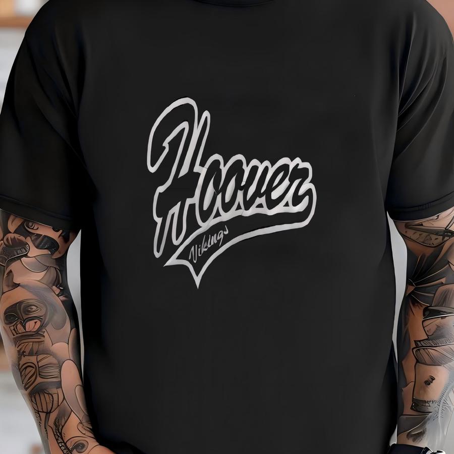 Vintage Hoover Black Sweatshirt Hoover Vikings Spell Out Big Logo Sweater Hoover Crewneck Sportswear Pullover Hoover Jumper Size Xl T-shirt