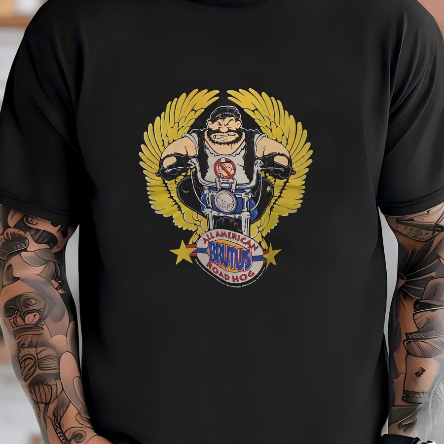 Vintage 90's Brutus Road Hog Black Sweatshirt Brutus Popeye Animated Cartoon Series Big Printed Sweater Brutus Pullover Size M T-shirt