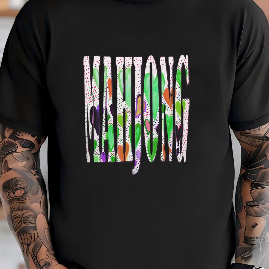 Mahjong In Ornate Lettering On Deep Pink Pouch 12 T-shirt