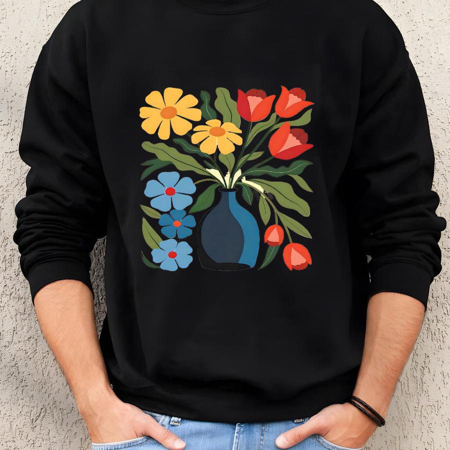 Boho Floral Vase Shirt: Tulips Daisies Bella Canvas Tee Sweatshirt