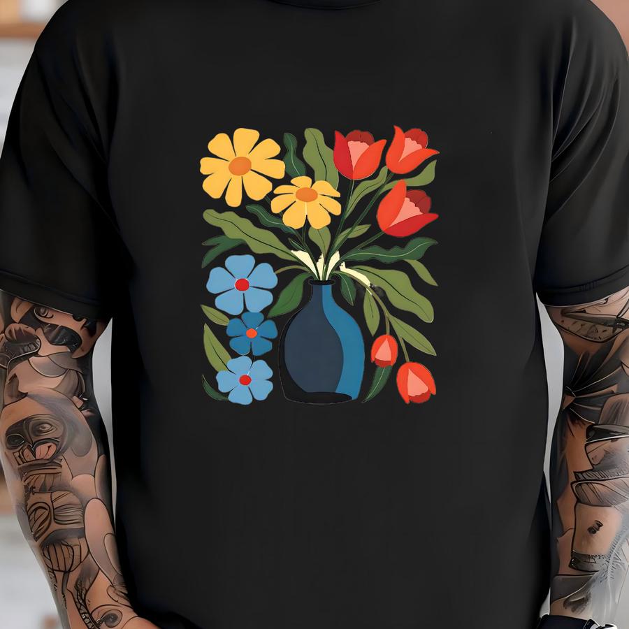 Boho Floral Vase Shirt: Tulips Daisies Bella Canvas Tee T-shirt