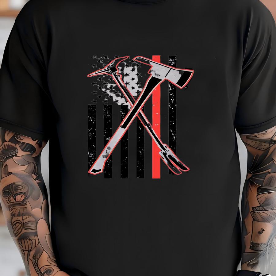 Firefighter Axe Flag Hoodie, Fire Graphic Sweatshirt, Patriotic Thin Red Line Hoodie For First Responders And Heroes Gift For Men T-shirt