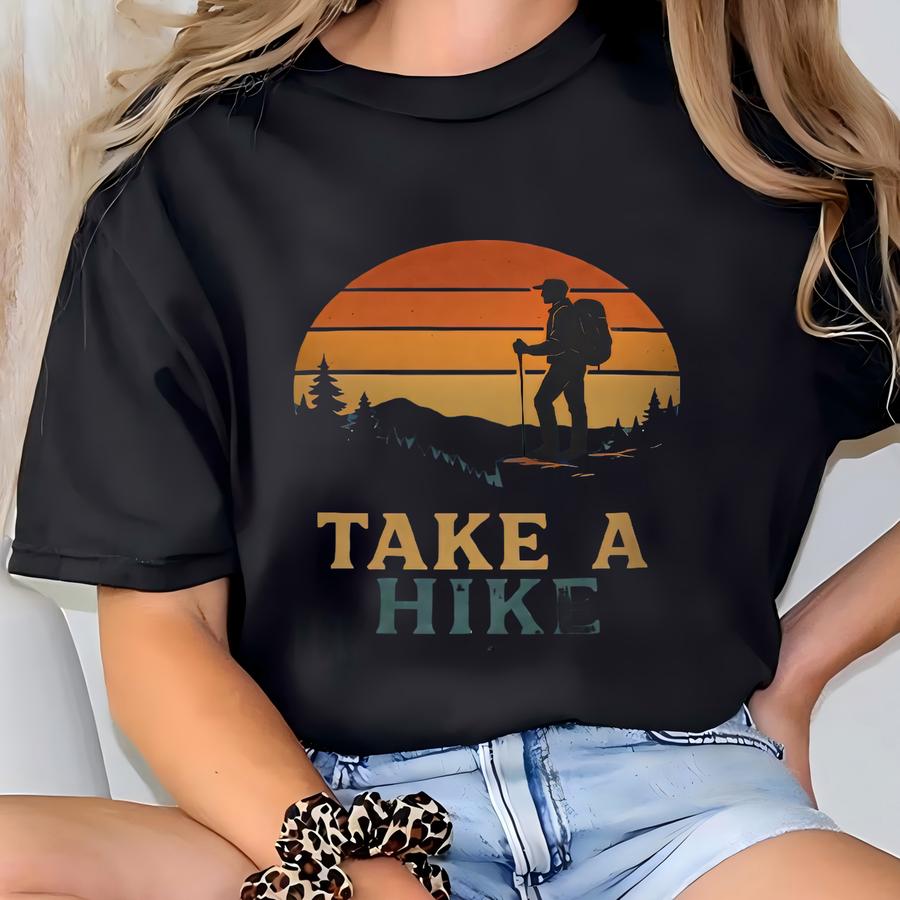 Retro Take A Hike Crewneck Shirt, Vintage Hiking Sunset Tee, Outdoors Nature Sweatshirt Hoodie T-shirt