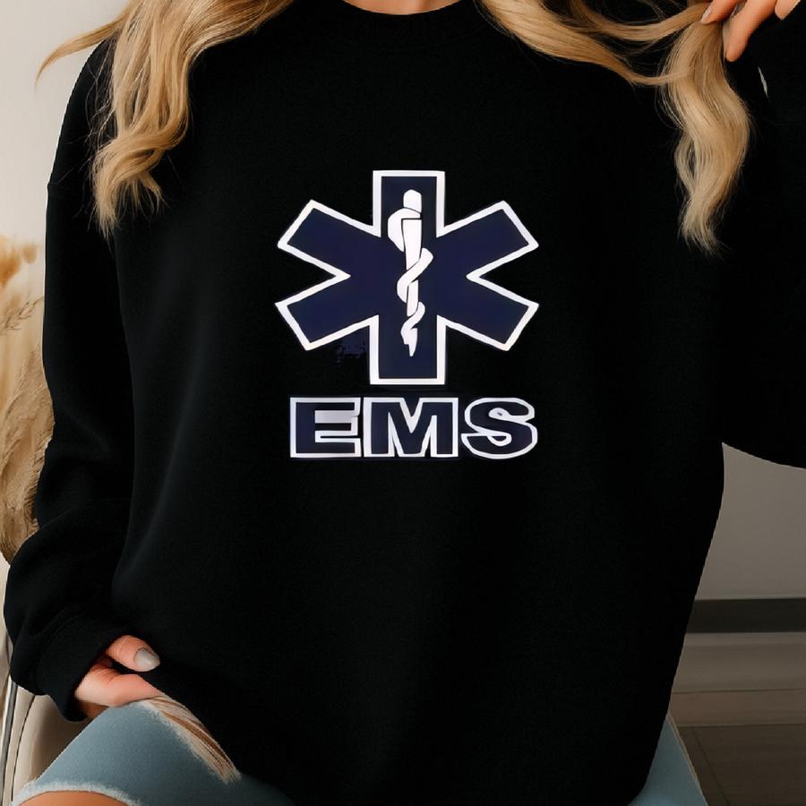 Ems (customizable Text) White On Navy - Short Sve Moisture Wicking Shirts Sweatshirt