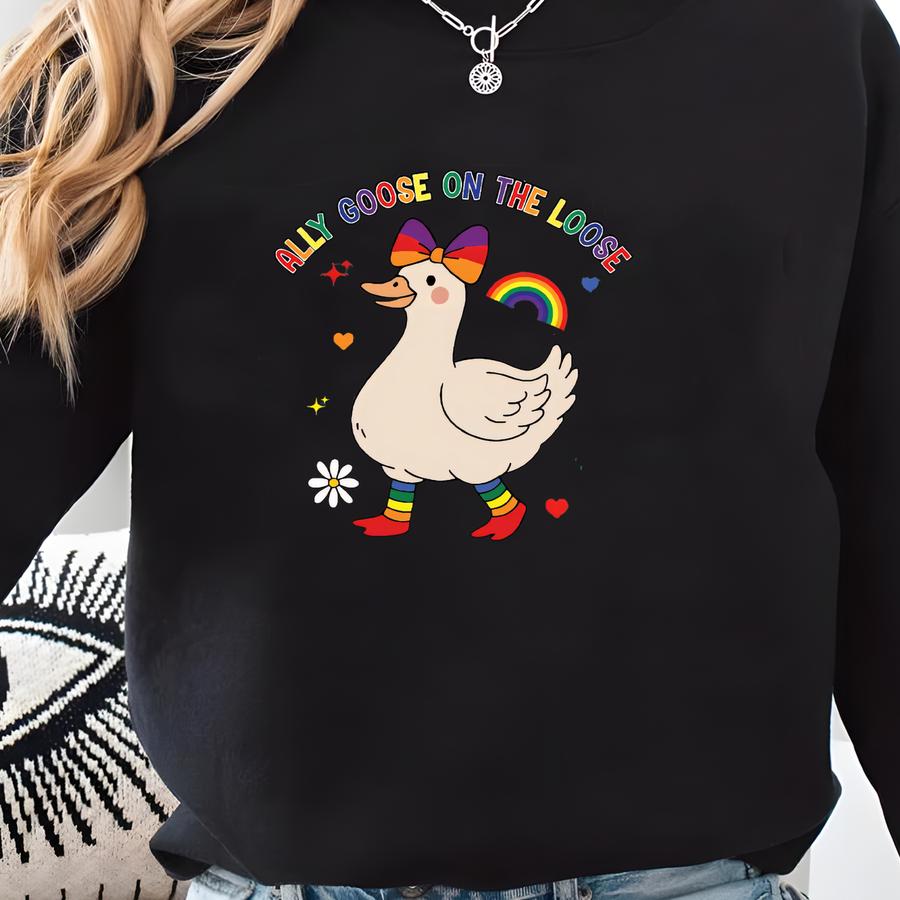 Ally Goose On The Loose T-shirt, Pride Ally Shirt, Lgbtq Support Crewneck, Queer Rights Gift, Pride Month Tee, Social Justice Shirt Sweatshirt