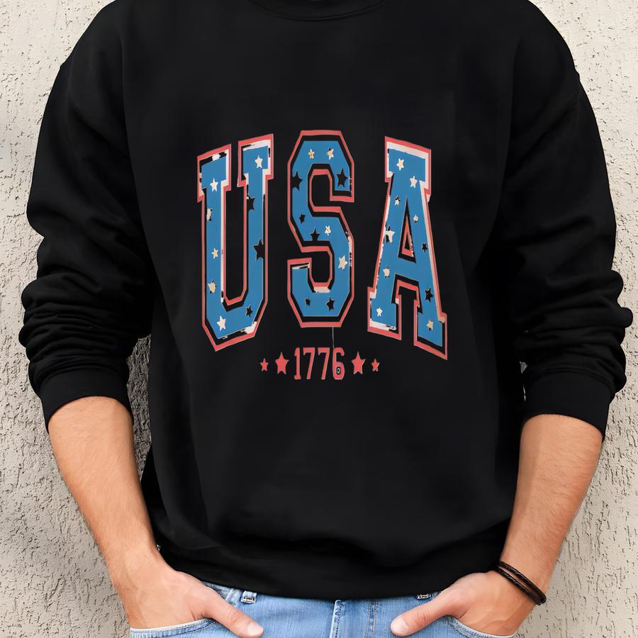 Retro Usa Graphic Tee: Patriotic Stars Stripes Sweatshirt