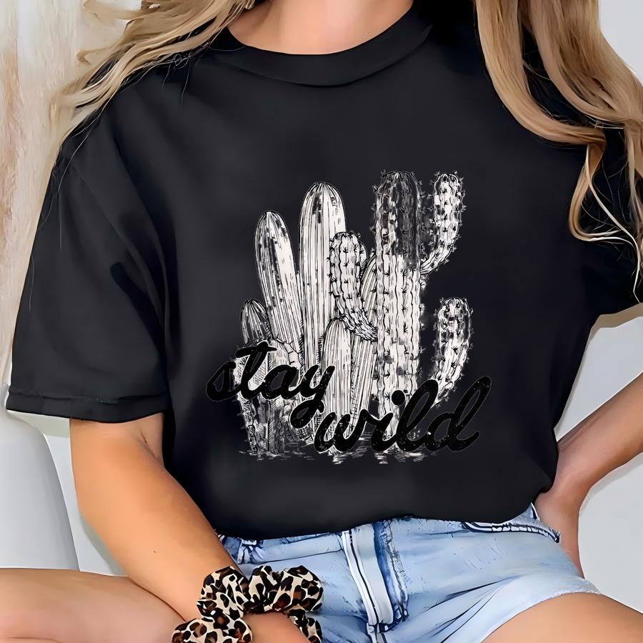 Stay Wild Cactus Shirt – Desert Sketch Hoodie, Western Graphic Tee, Vintage Line Art Shirt, Hoodie, Sweatshirt, Long Sve, Gift Skuc 16 T-shirt