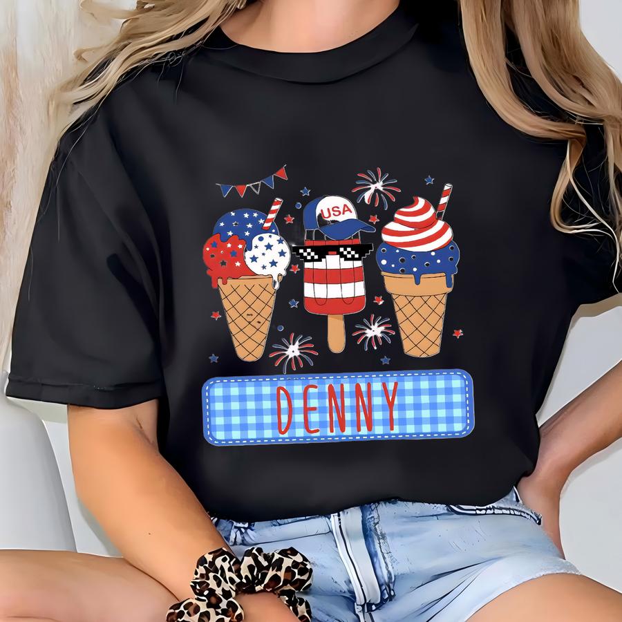 Personalized 4th Of July Kids Hoodie: Patriotic Ice Cream Design T-shirt