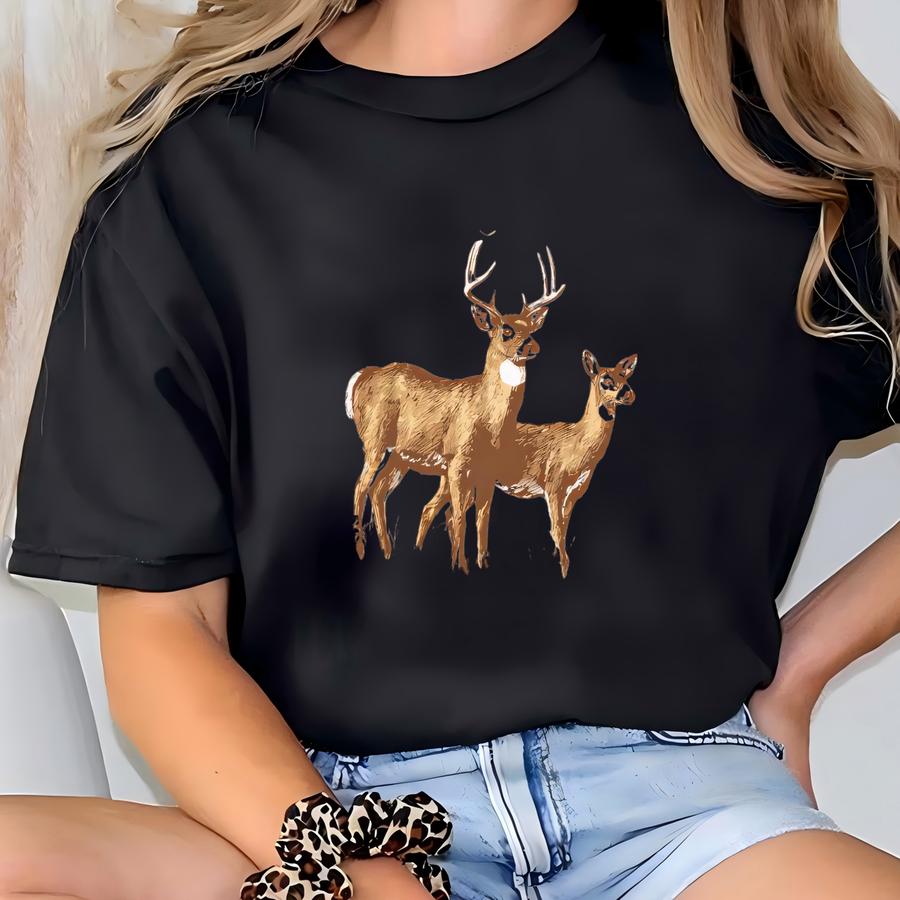 Vintage Deer Sweatshirt Wildlife Inspired Buck And Doe Graphic Crewneck Outdoor Nature Apparel T-shirt