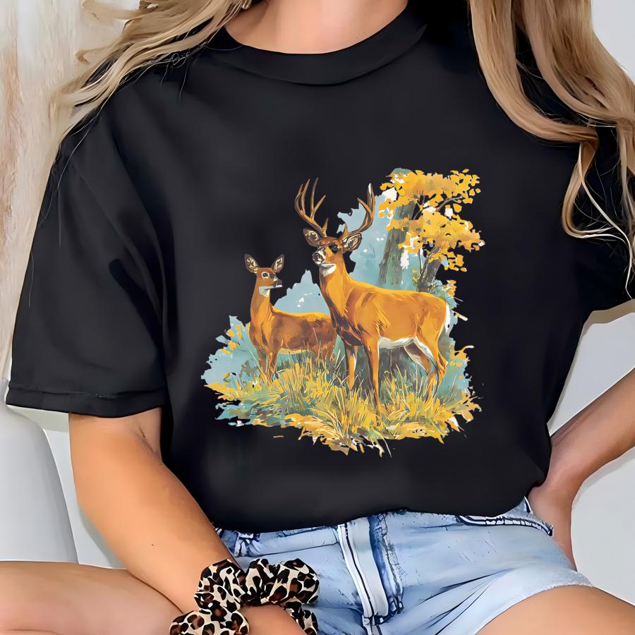 Vintage Deer Sweatshirt: Retro Wilderness Buck Doe Crewneck T-shirt