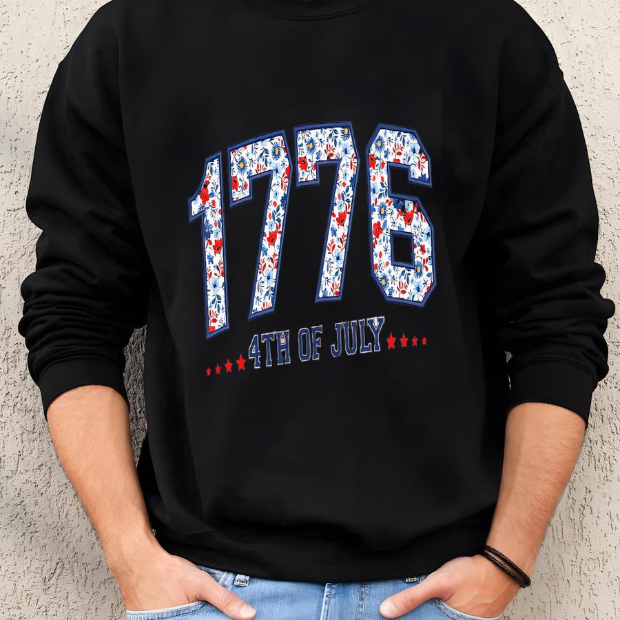 1776 Floral Varsity Patriotic 4th Of July Sweatshirt, Floral American Flag Hoodie, Floral Usa Shirt, Patriotic Shirts, Varsity Usa -jul017 Sweatshirt