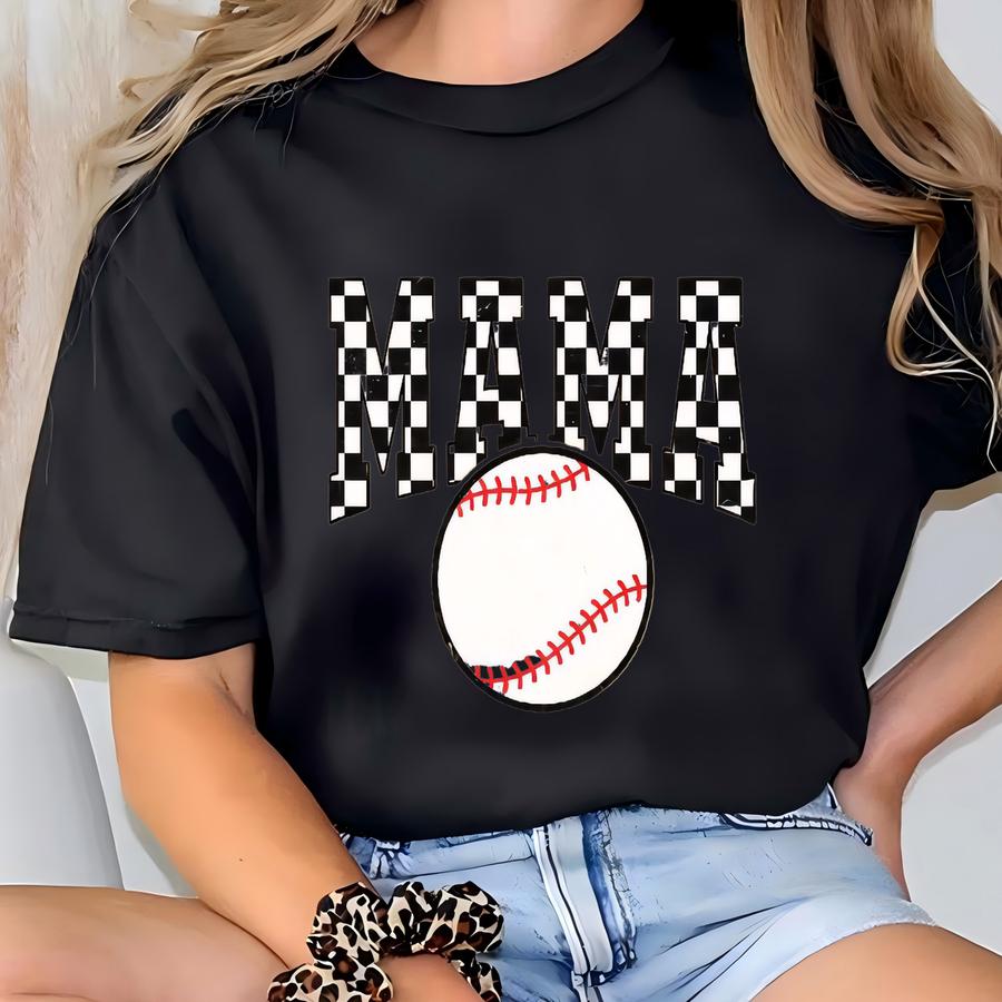 Baseball Mama Shirt Checkered Baseball Mama Tshirt Gift For Mom Vintage Checkered Baseball Mom Tshirt Varsity Mom T Shirt T-shirt