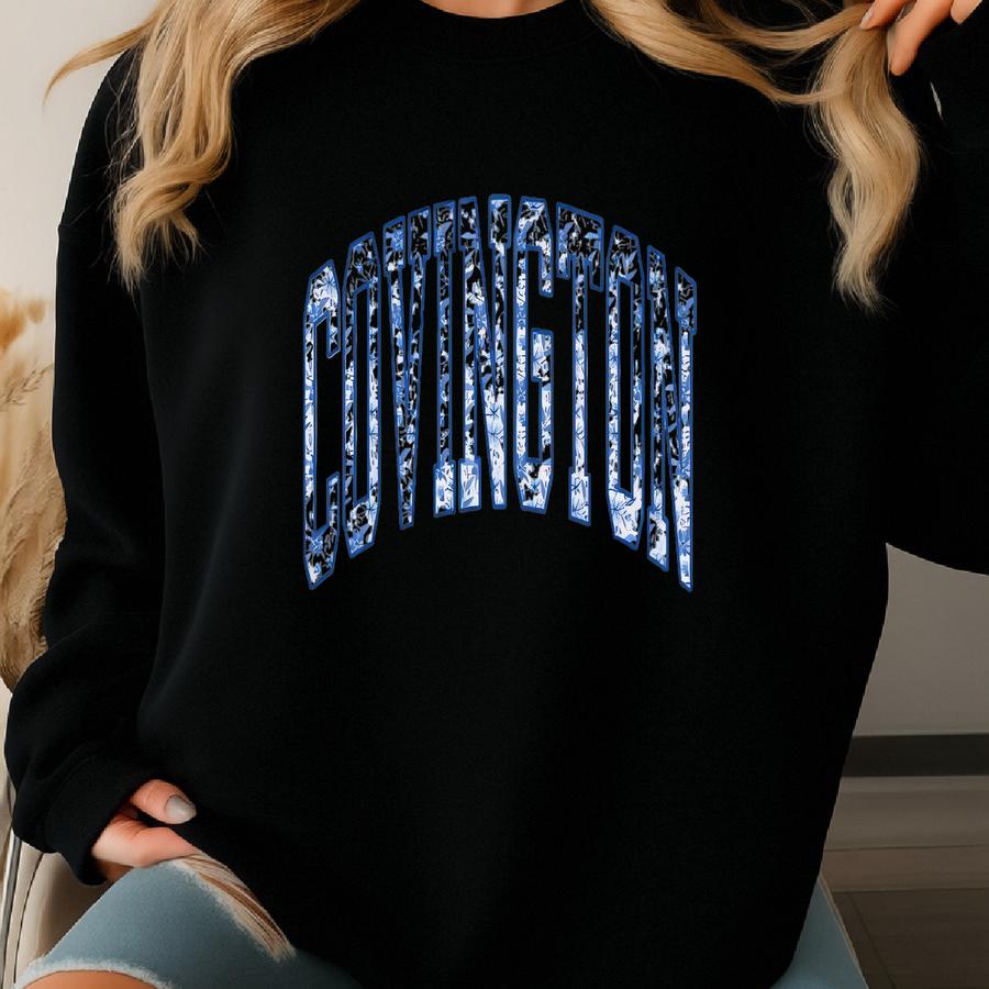 Covington Kentucky Sweatshirt: Blue Floral Varsity Style Sweatshirt