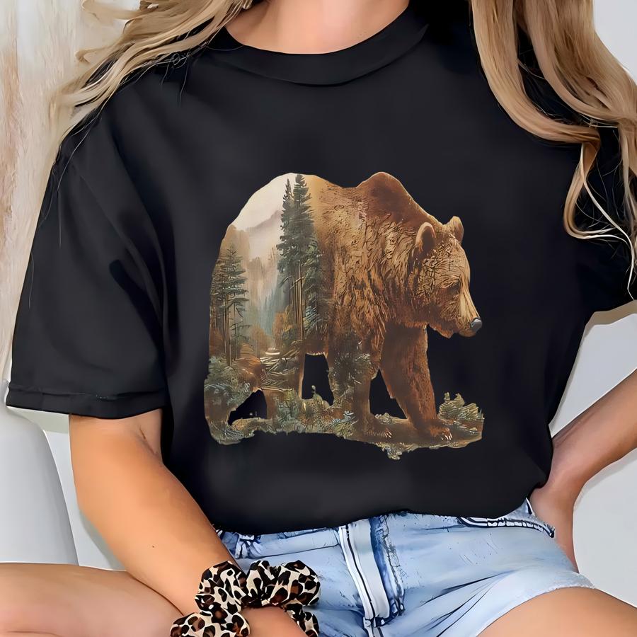 Grizzly Bear Forest Sweatshirt Wildlife Inspired Nature Graphic Cozy Crewneck Outdoor Apparel T-shirt