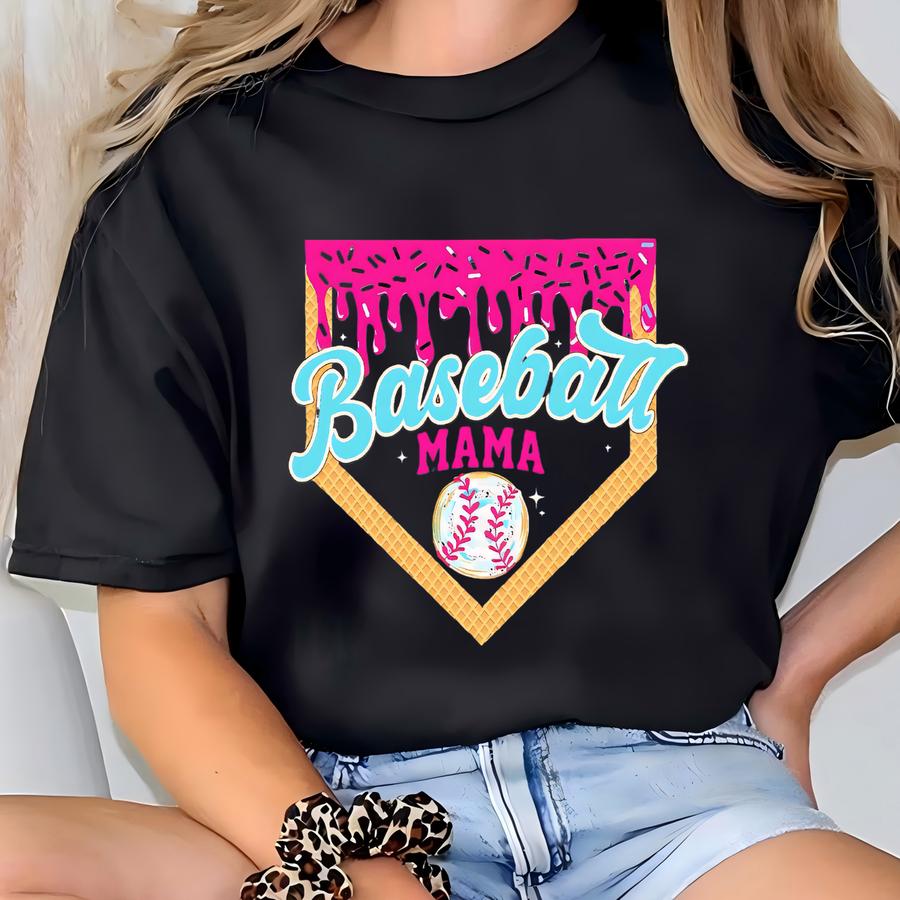 ® Baseball Mama Shirt, Baseball Drip Shirt, Ice Cream Drip, Baseball Mama Gift, Game Day Mom, Sports Mama Shirt, Baseball Fan T-shirt