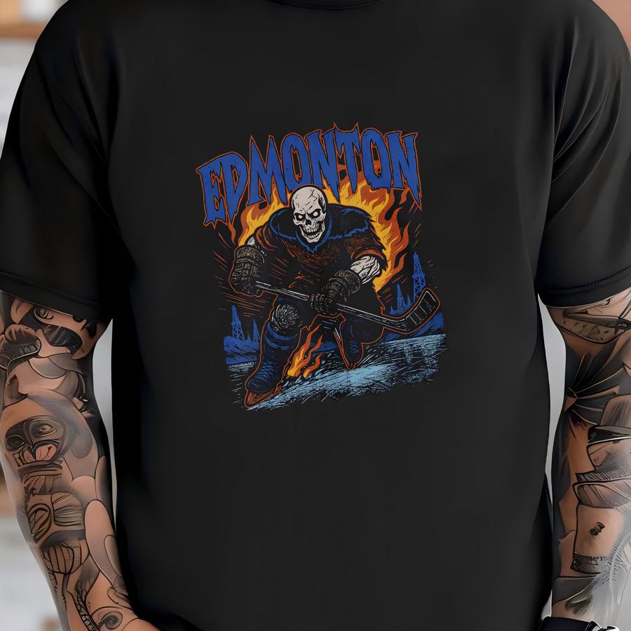 Edmonton Hockey Sweatshirt - Graphic Crewnecks - Skeleton - Crewneck - Bootleg Shirt - Vintage - Skeleton Crewnecks - Oilers T-shirt