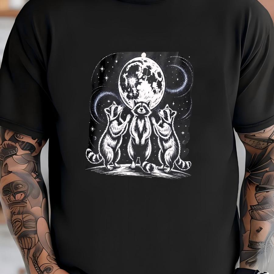 Vintage Three Raccoons Moon Shirt, Raccoon Retro Hoodie, Funny Raccon Tee, Oversized Raccoon Moon Hoodie, Raccoon Lovers T-shirt