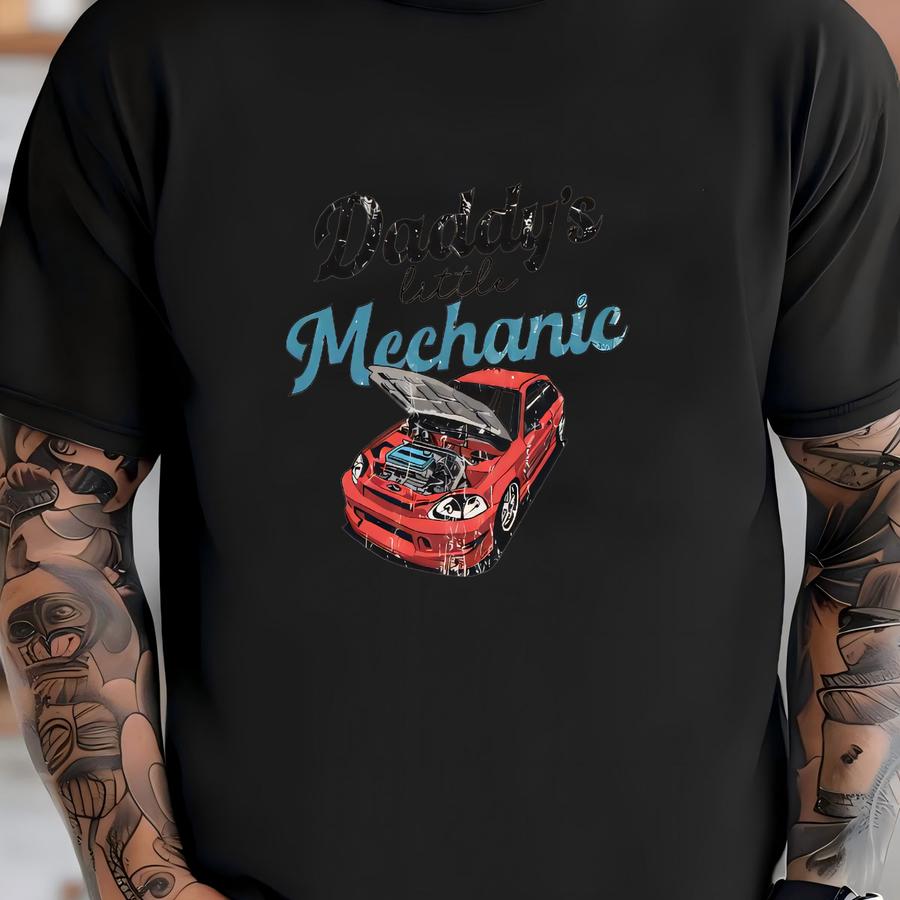 Daddy's Little Mechanic Baby ® - Fathers Day Baby Bodysuit - Retro Muscle Car Tee - Future Auto Mechanic Outfit - Dad And Me Tees T-shirt