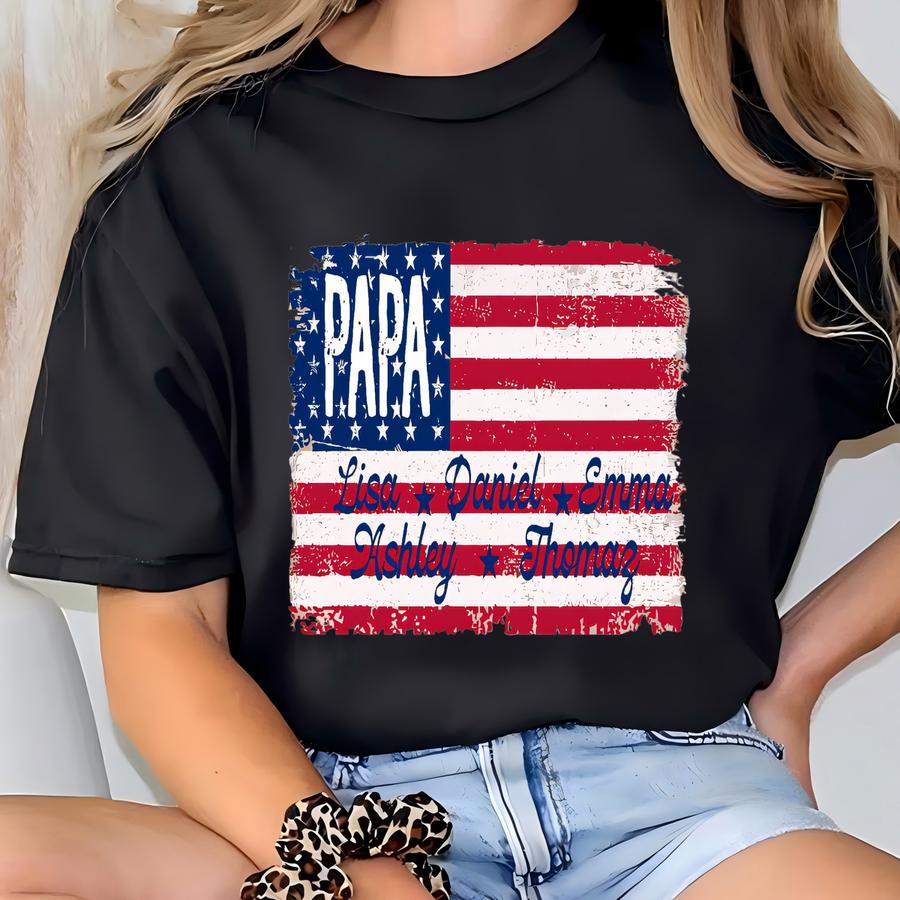Personalized Papa Usa Flag Hoodie, Patriotic Gift T-shirt