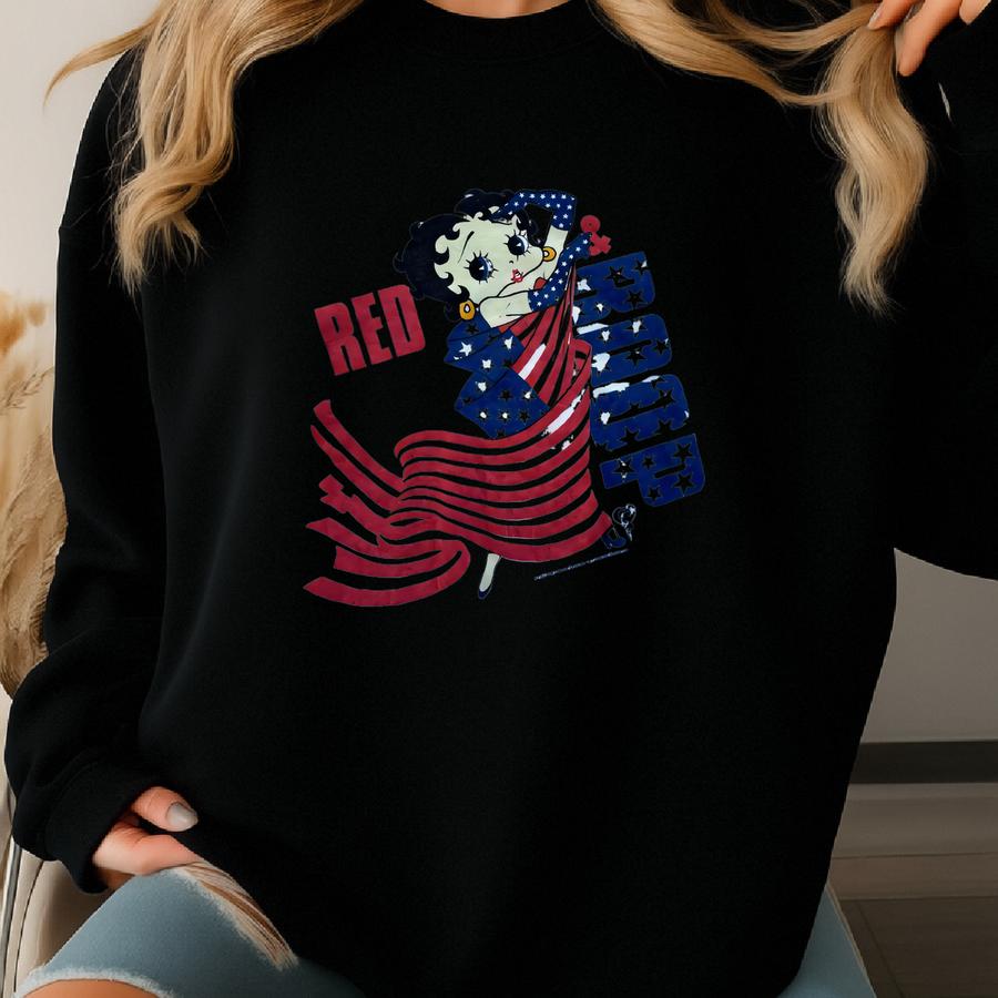 Vintage 1993 Betty Boop Red White Boop American Flag Usa Patriotic Graphic Shirt Size Xl Sweatshirt