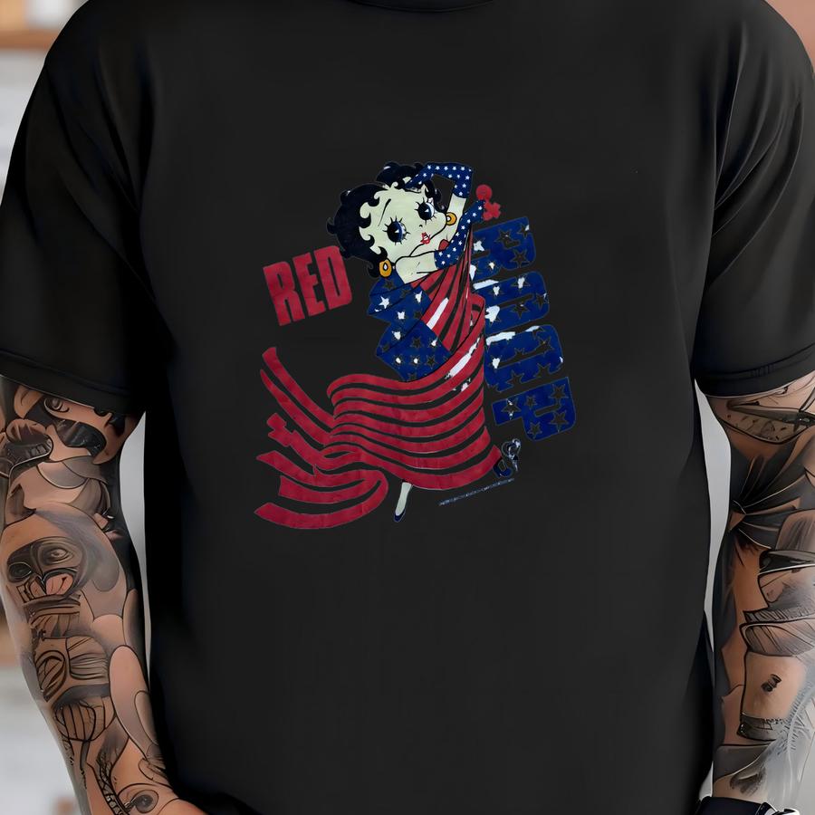 Vintage 1993 Betty Boop Red White Boop American Flag Usa Patriotic Graphic Shirt Size Xl T-shirt