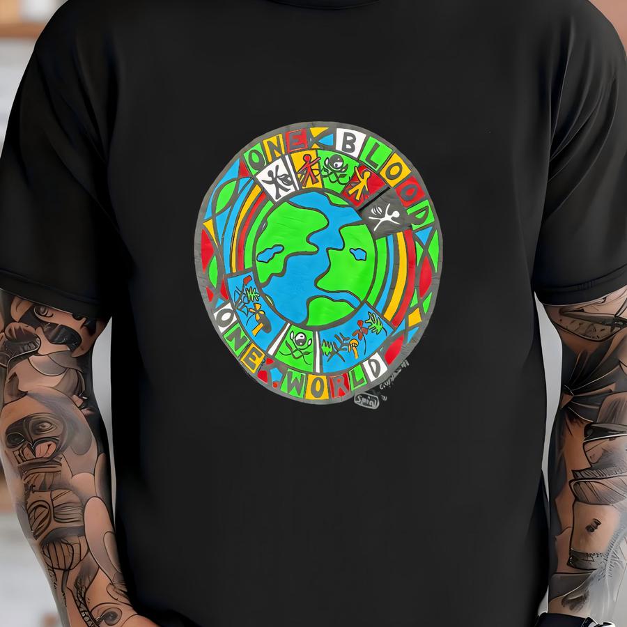 Vintage 1993 One Blood One World Peace Love Humanity Globe Nature Earth Day Graphic Shirt Usa Size Xl T-shirt