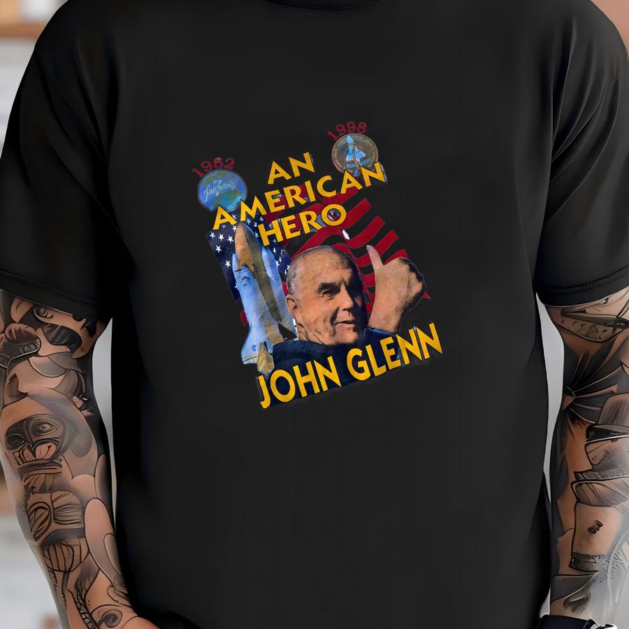 Vintage 1998 John Glenn An American Hero Nasa Astronaut Politician Usa Space Shuttle Discovery Sts-95 Bootleg Style Graphic Shirt Xl T-shirt