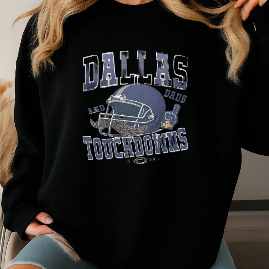 Football Dad Shirt, Father's Day Gift For Dads, Mustache Helmet Tee, Dads And Touchdowns Tshirt, Vintage Retro 80s Style Shirt Sweatshirt